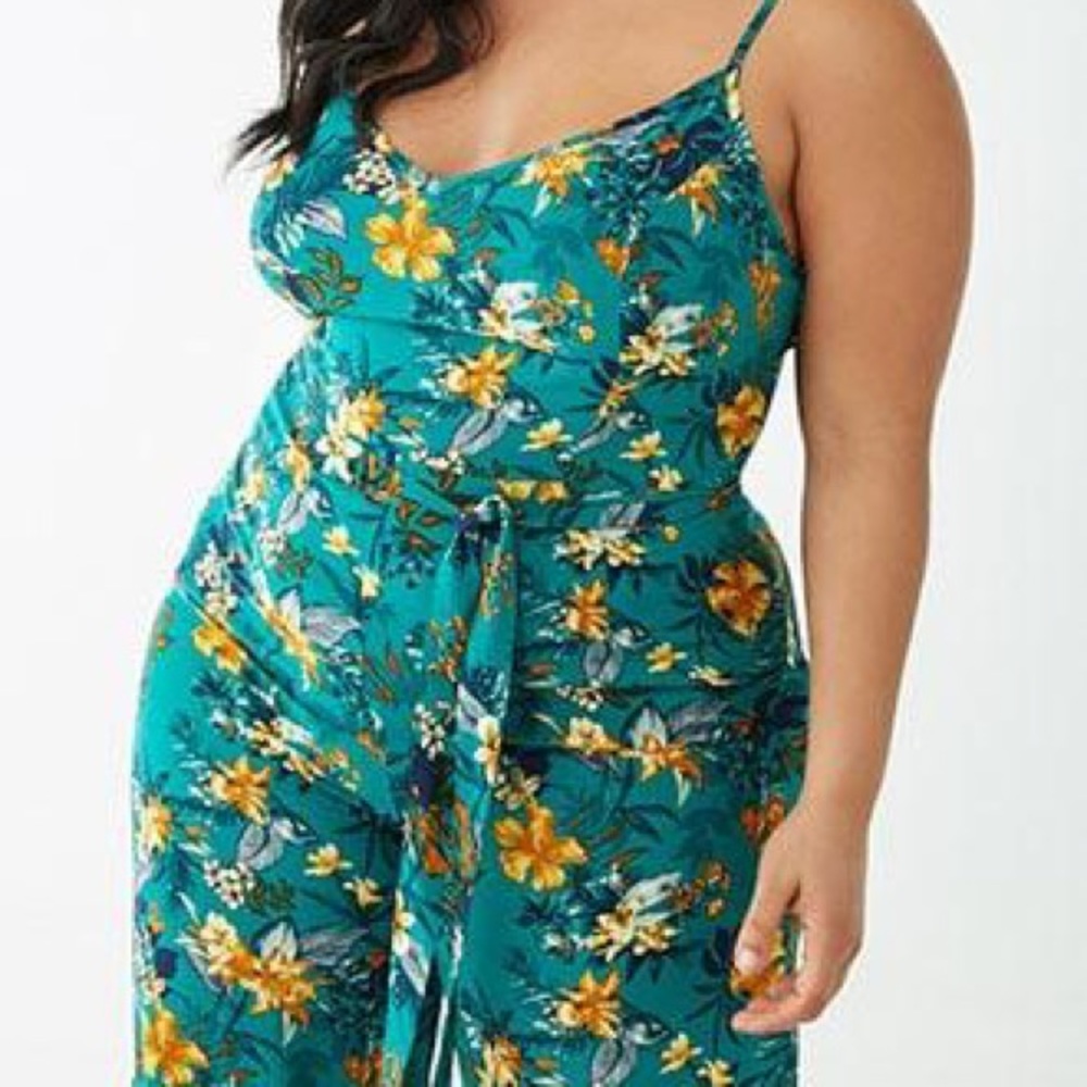Teal multi floral jumpsuit